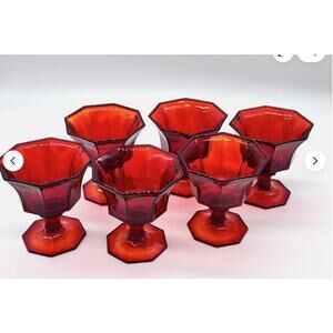 MCM Independance Cadmium Amberina Red Sherbet/Champagne Glass GLOWS BRIGHT SET 6